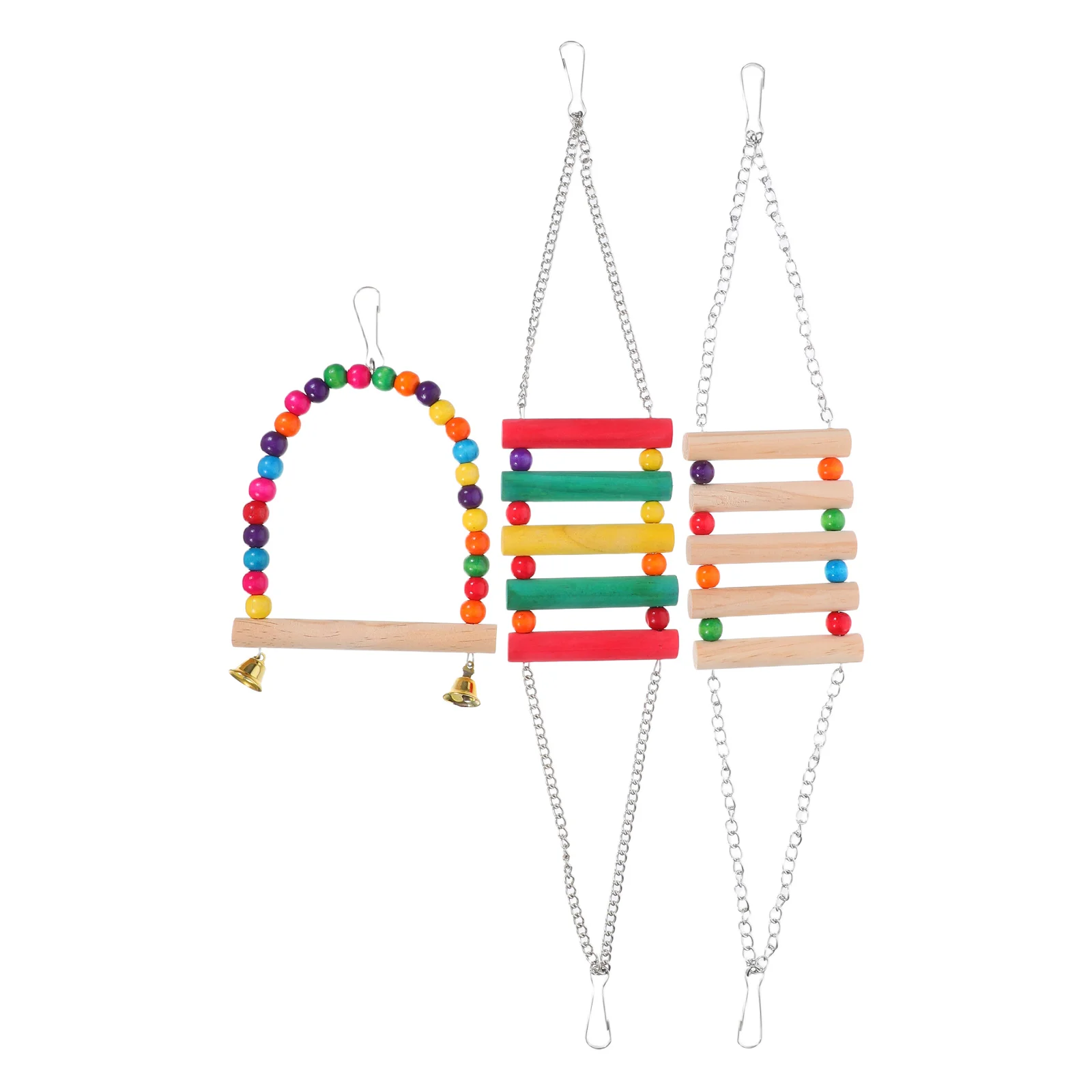 

3pcs Bird Swing Toy Parakeet Cockatiel Long Tail Climbing Wood Playground Colorful Chewing Pet Parrot Toys Enrichment Foraging