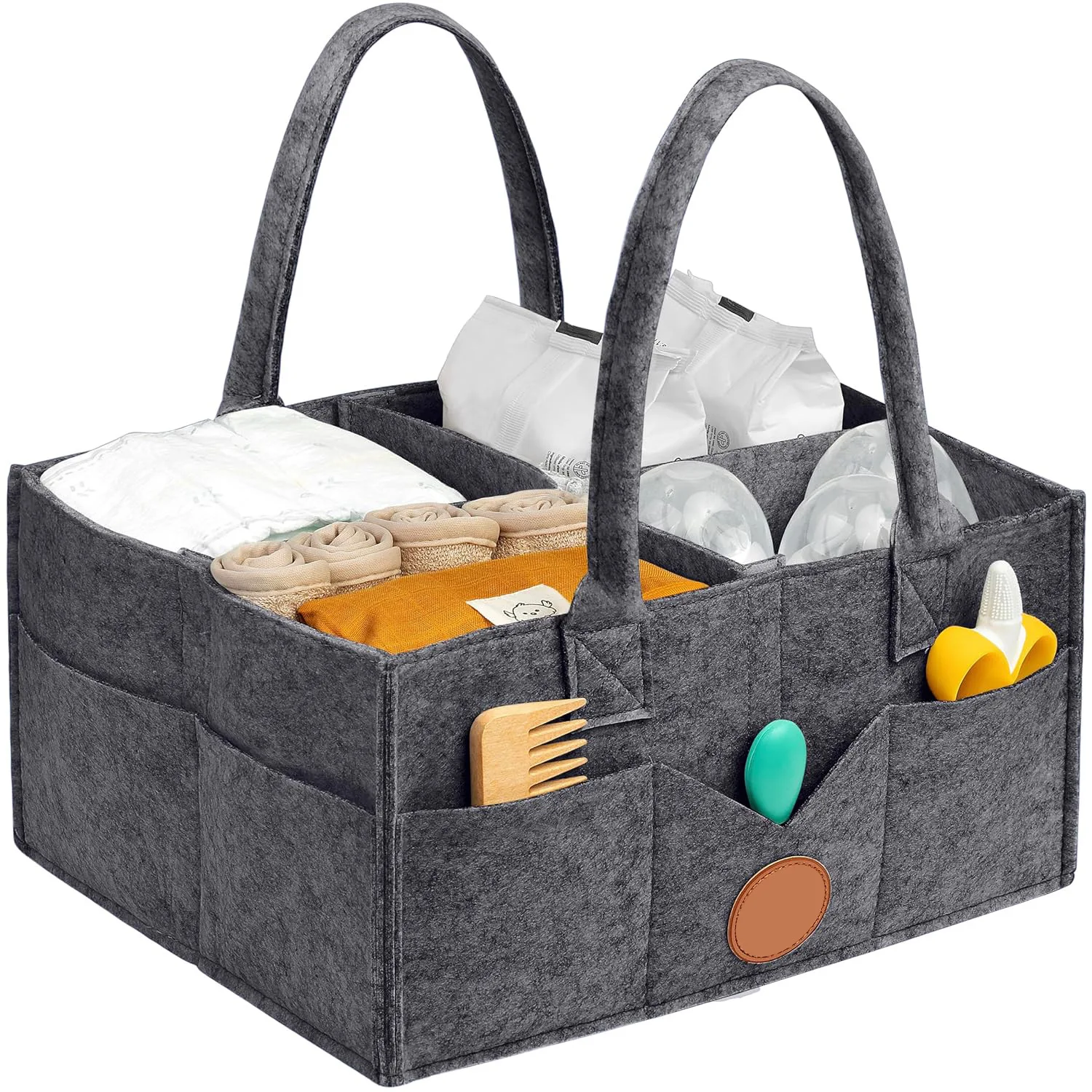 New Baby Essentials for Newborn Nappy Caddy Organiser Baby Shower Gifts with Long Handles Detachable Compartments Storage Basket