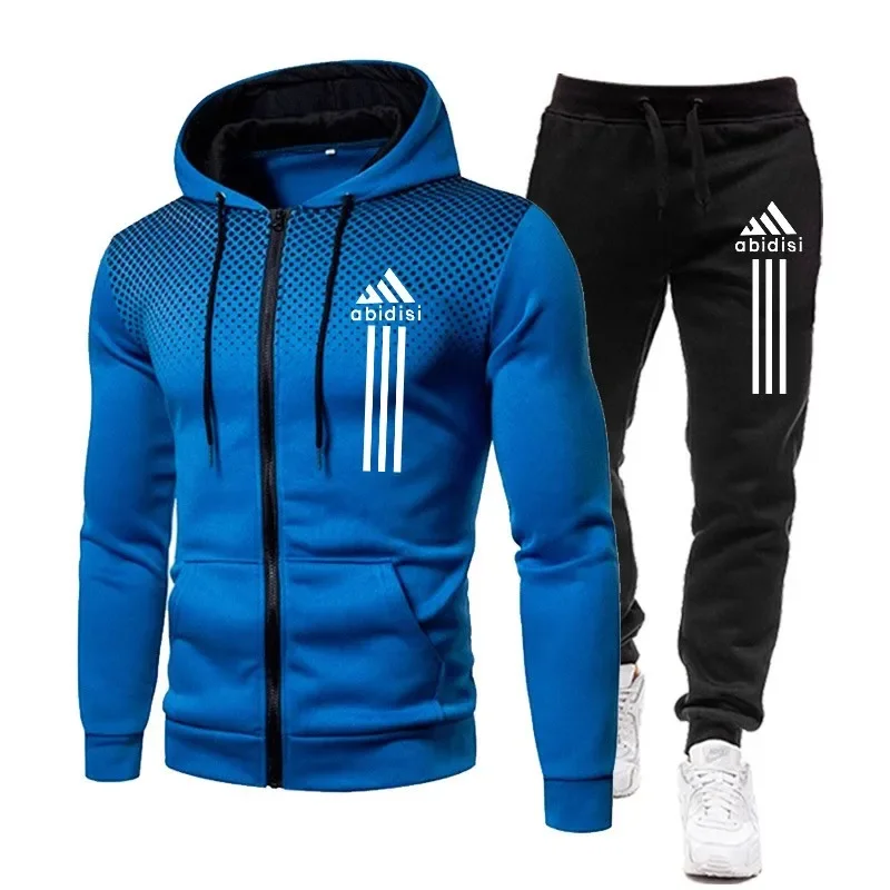 Traje deportivo informal para hombre, Sudadera con capucha de manga larga con cremallera y pantalones casuales, traje de jogging de fitness al aire