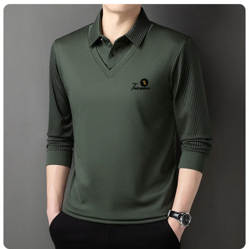 

Men'S Fake Two Piece T Shirt Collar Base Layer Hoodie Casual Loose Thin