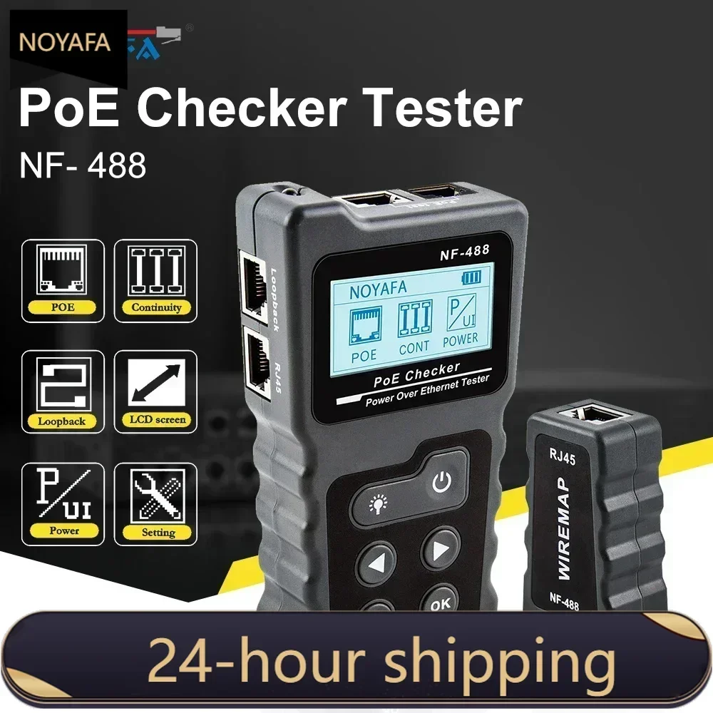 NEW HOT FANYUE NF-488 Network Cable Tester LCD Display Cable Tracker PoE Checker Online Test PoE Voltage Current Tester Loop-Bac