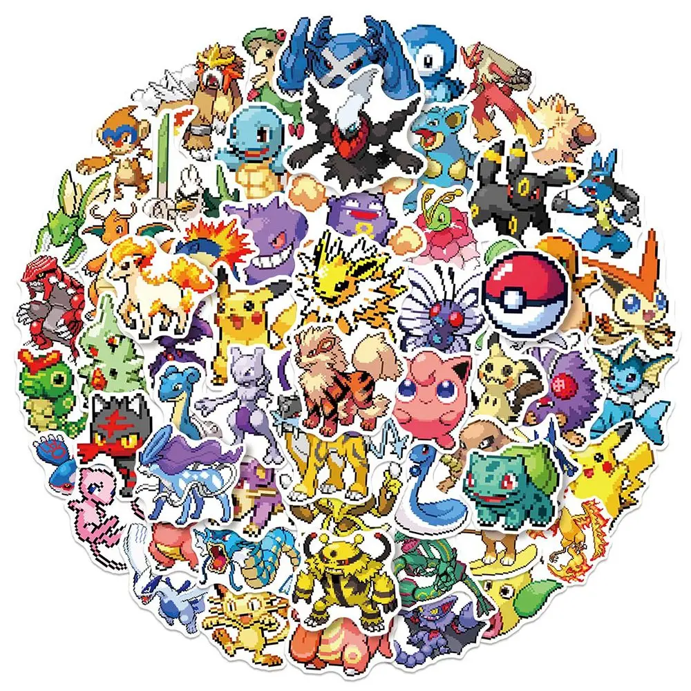 50PCS Cute Pokemon Pikachu Pixel Stickers Cartoon Anime Sealing Decoration DIY Laptop Decals Graffiti Stiker Reward Gift Toy