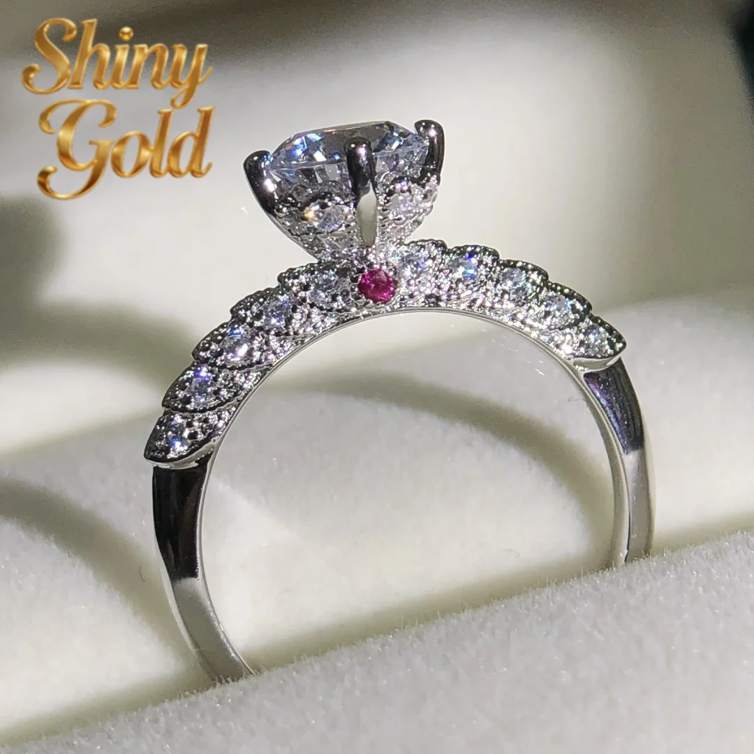 

ShinyGold 1Ct Round Cut 6.5mm D VVS1 Moissanite Diamond Engagement Ring Solid 18K White Gold Jewelry For Women AU750 Wedding Ri