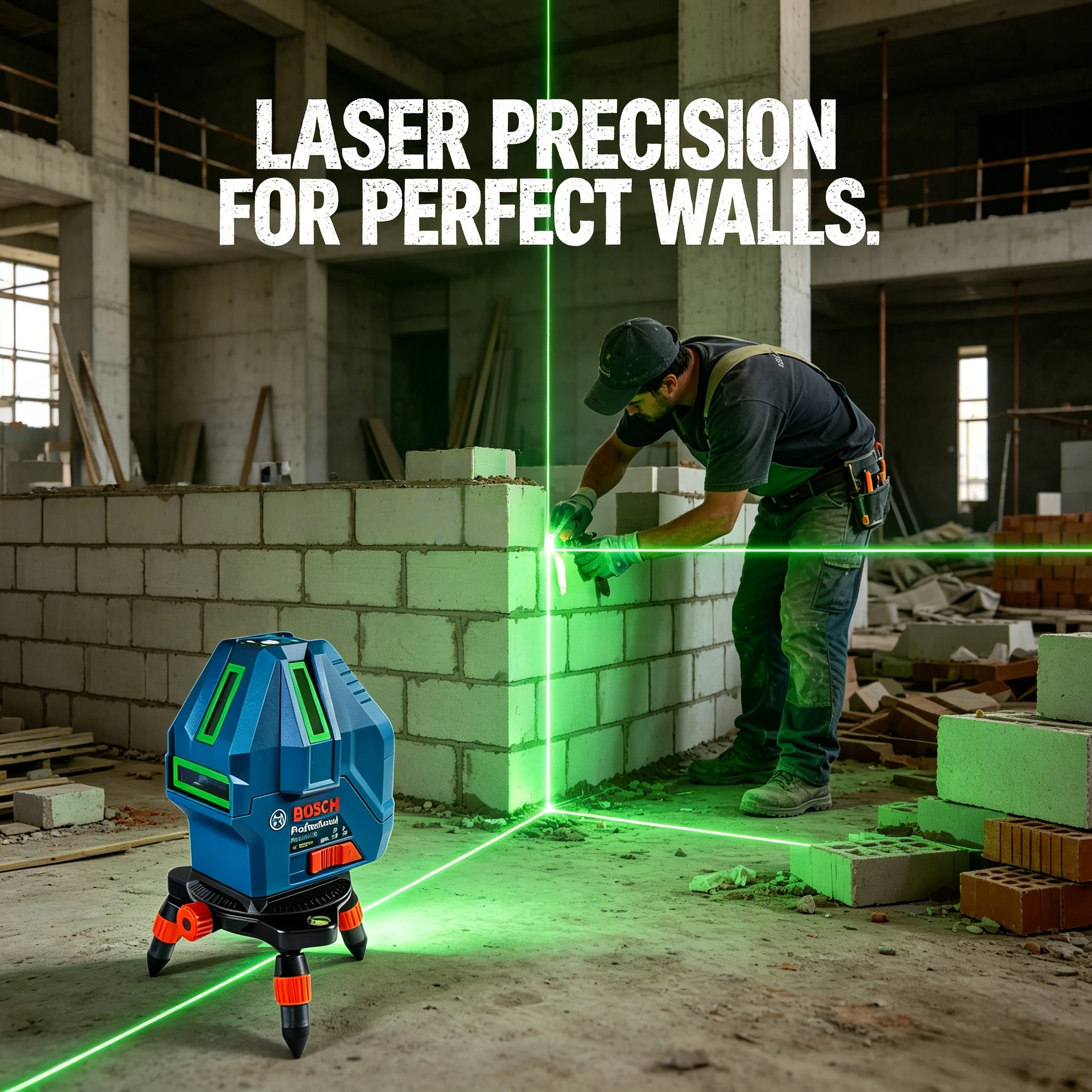 ‌Bosch GLL 50-15 XG Green Beam Laser Level with Plumb Point Self-Leveling Laser Level 15m Range Tool ‌5-Line Cross Laser Level