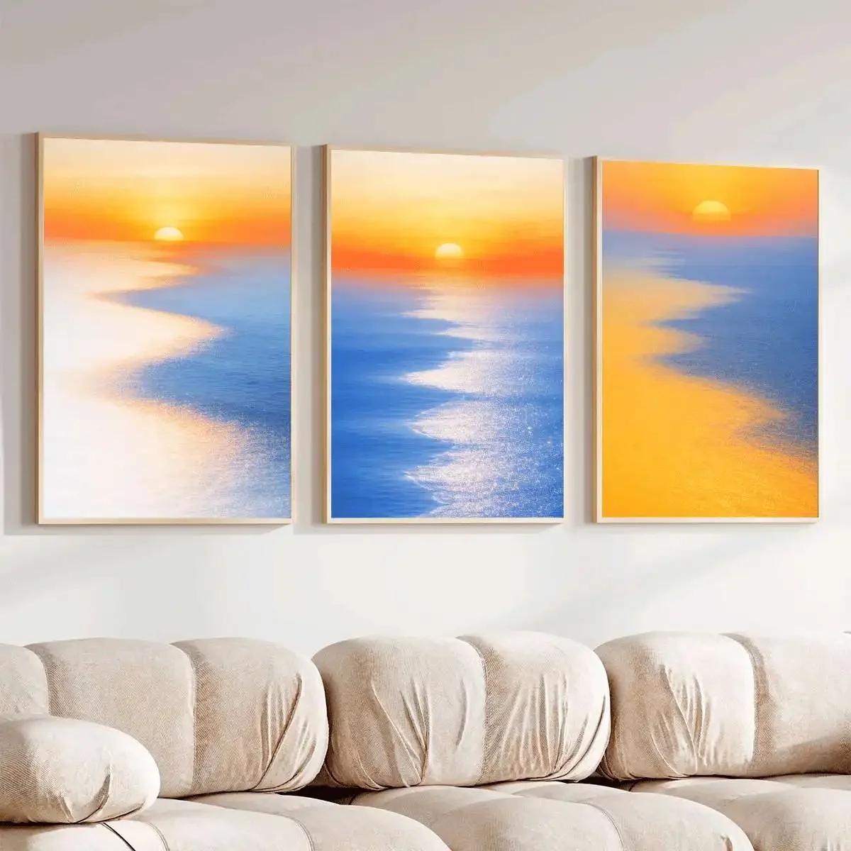 Large-sized frameless 3pcs  3PCS Seaside Sunset Art Poster  Sunset Wall Art  Landscape Wall Decoration Painting  Canvas Paint