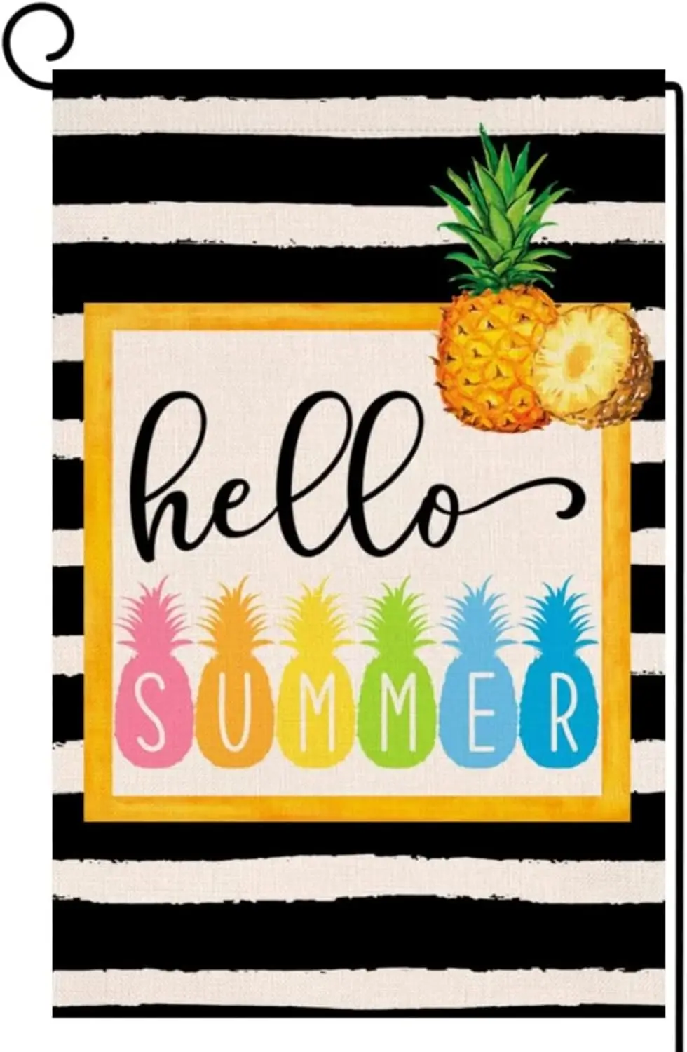 Hello Summer Pineapple Pineapple Black and White Yellow and White Checked Sun Garden Flag with 12x18 Inch Double-sided Linen yyi