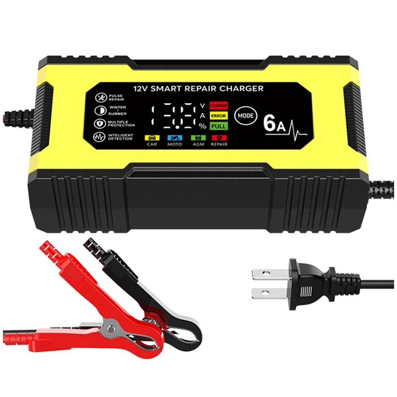 12v 6a carregador de reparo inteligente reparação de pulso display led carga rápida inteligente carregador de chumbo-ácido para carro auto motocicleta