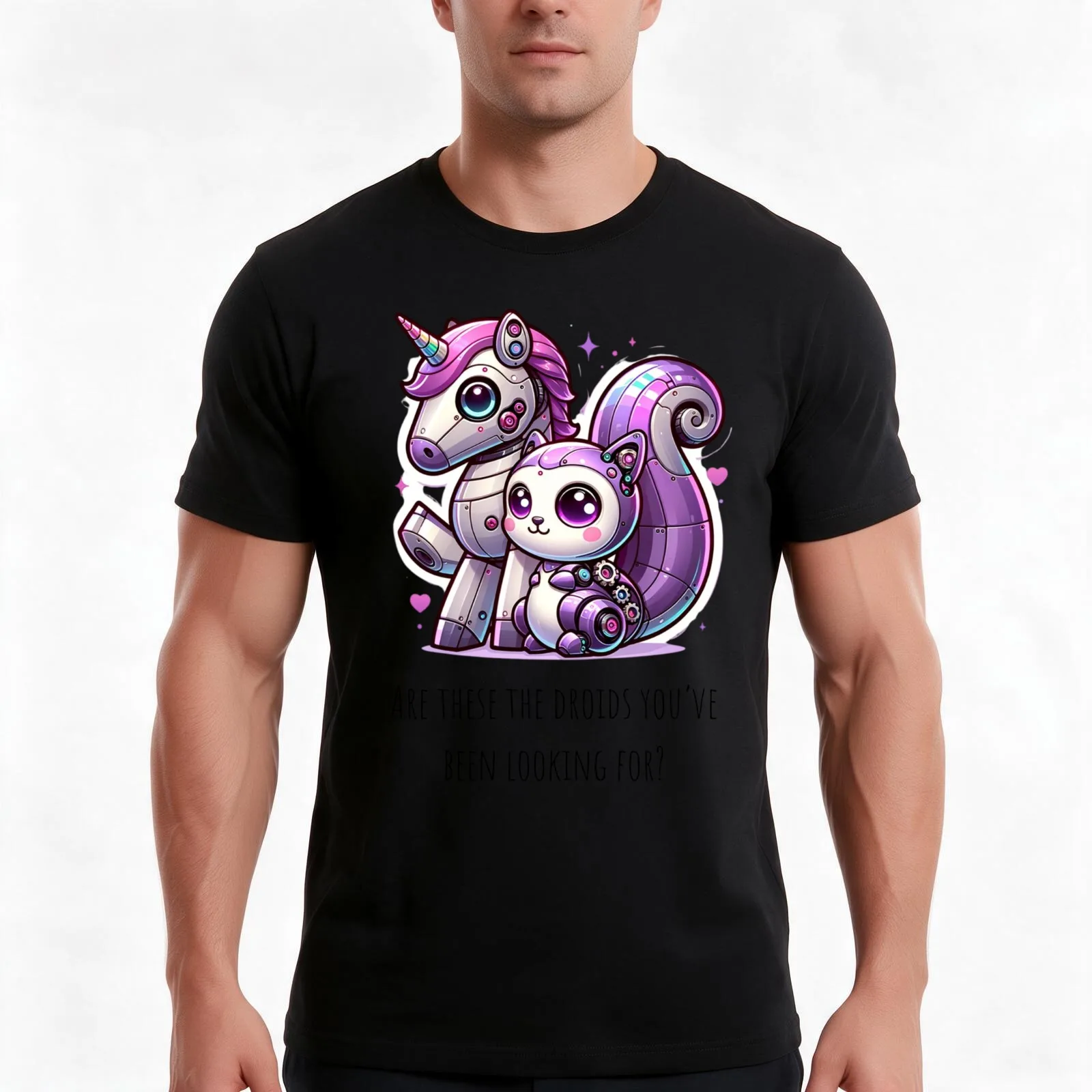 Purple Squirrels and Unicorn Droids T-Shirt Summer Casual Cotton Tee Oversized Streetwear Tops Vintage Graphic Print