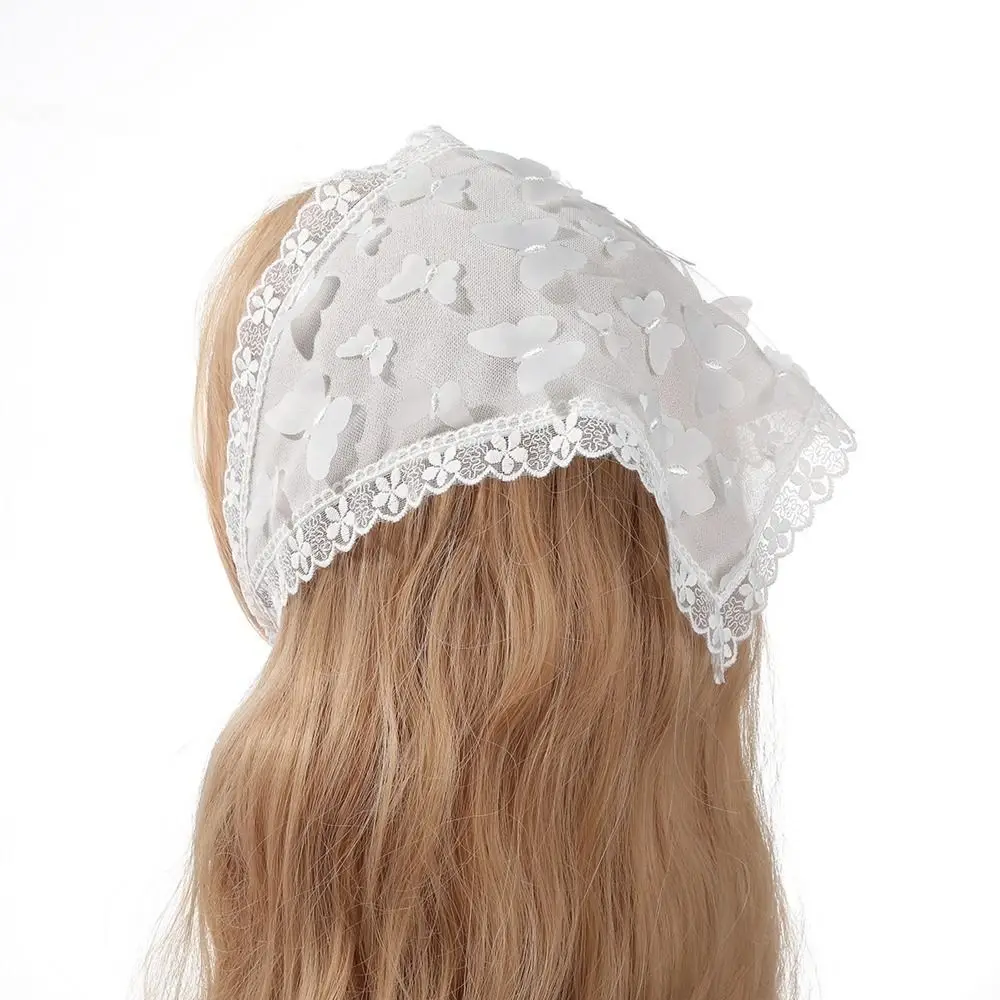 New Cloth Lace Triangle Hair Head Openwork White Wrap Scarf Headband