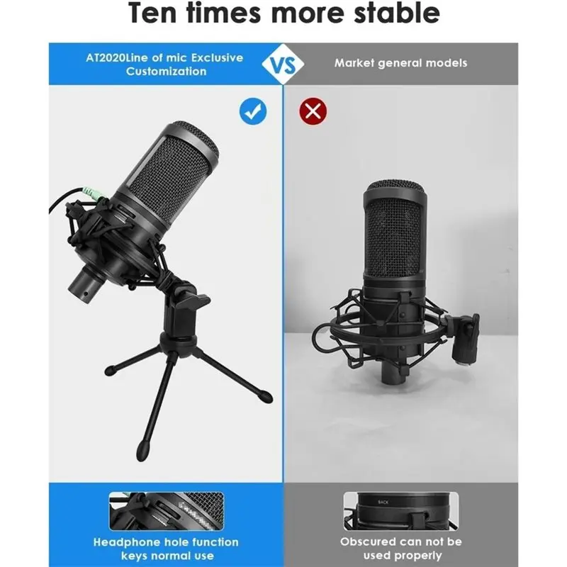 [NEW!】 AT2020 Microphone Shock Mount, Custom Built For AT2020 Mic Anti-Vibration Suspension, Holder Clip, Fits For Studio