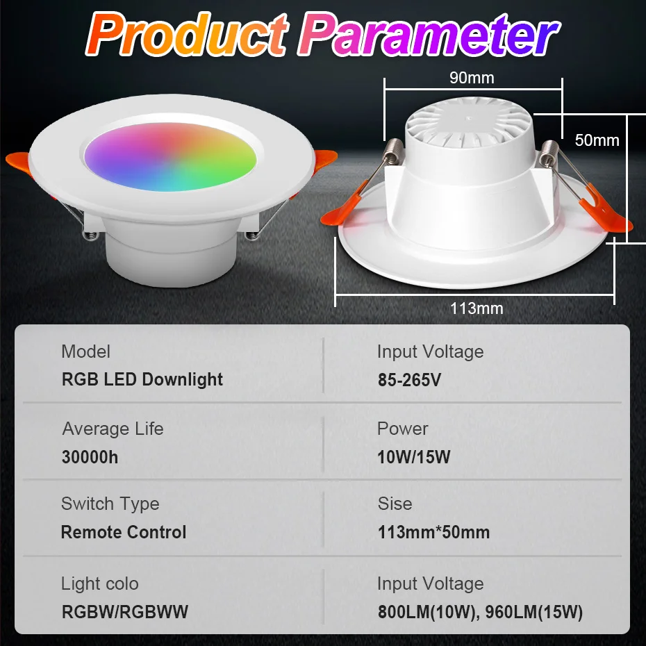 RGB LED Downlight 220V Dimmable Smart Ceiling Lamps 10W 15W Warm White Down Light For Kitchen Tuya Bluetooth/IR Remote Control