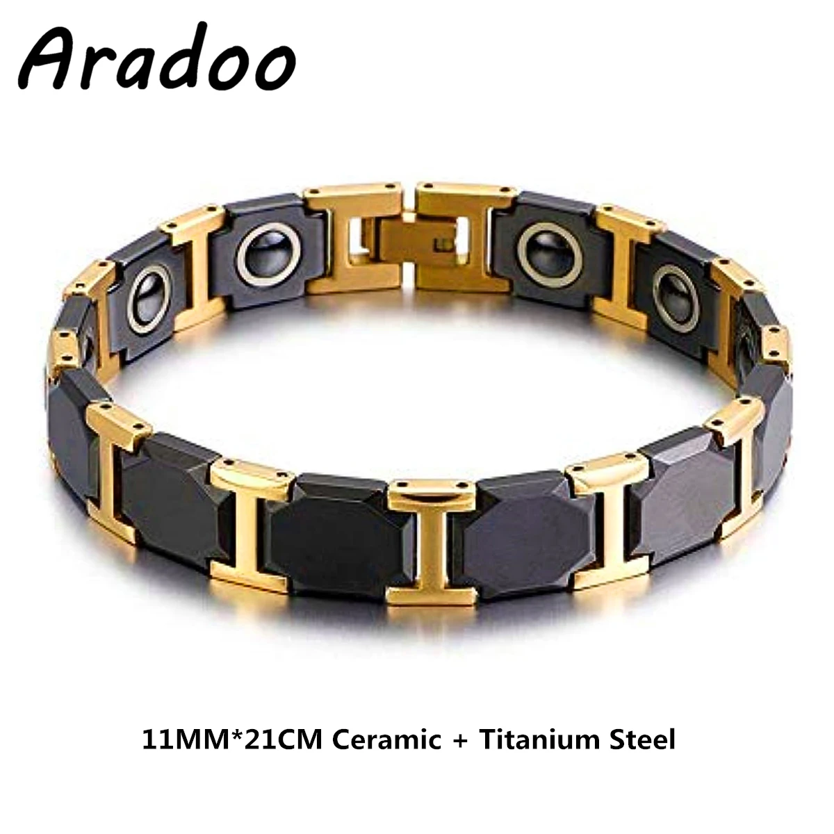 Aradoo Titanium Steel Ceramic Bracelet Magnetic Strap Buckle Power Wristband Jewelry Gifts