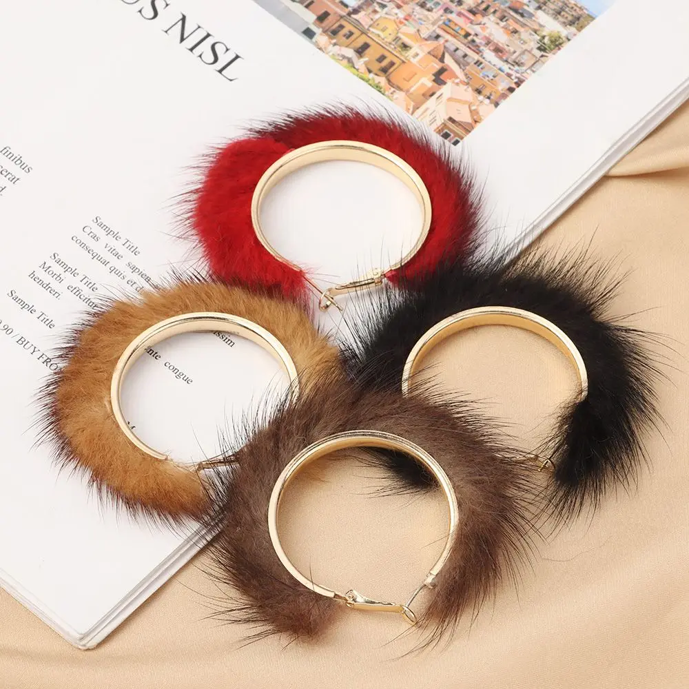 1 Quà Tặng Tính Khí Giáng Sinh Phóng Đại Sang Trọng Trang Sức Lông Ấm Áp Vòng Vòng Tròn Lớn Bông Tai Tròn Có Lông Bông Tai