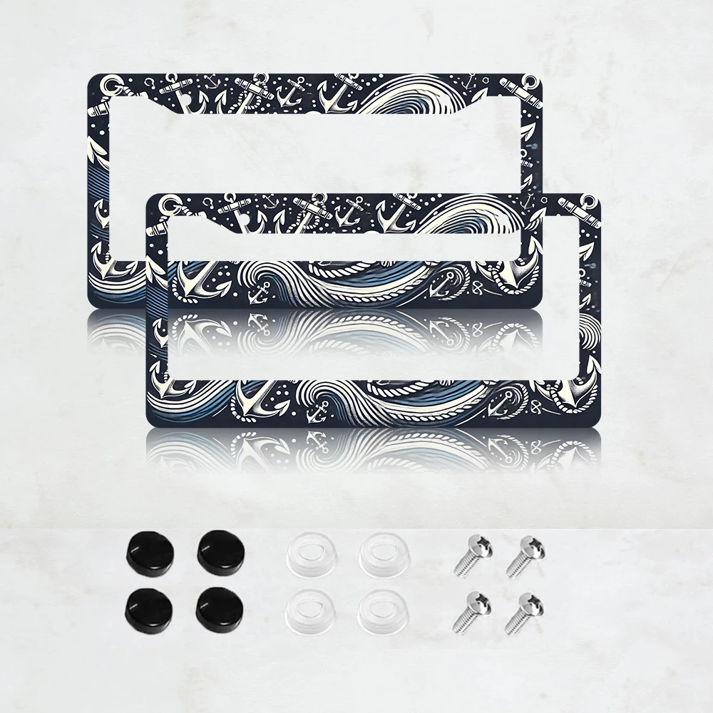 

2PC Car license plate cover frame, ship's anchor design, metal car decoration, license plate frame, car accessories with 2 holes