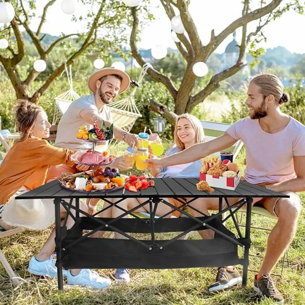 

Customizable Outdoor Folding Long Table Portable Storage Black Camping Desk Scratch Resistance Waterproof Easy To Store