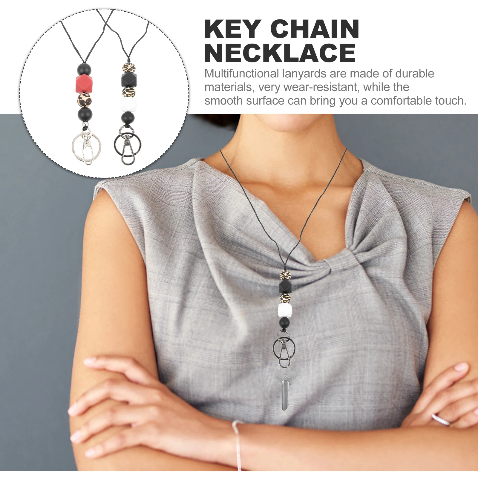 

2Pcs Keychain Lanyard Anti-Lost Silicone Bead Necklace for Keys Phone Keychain Necklace Anti-Lost Lanyard