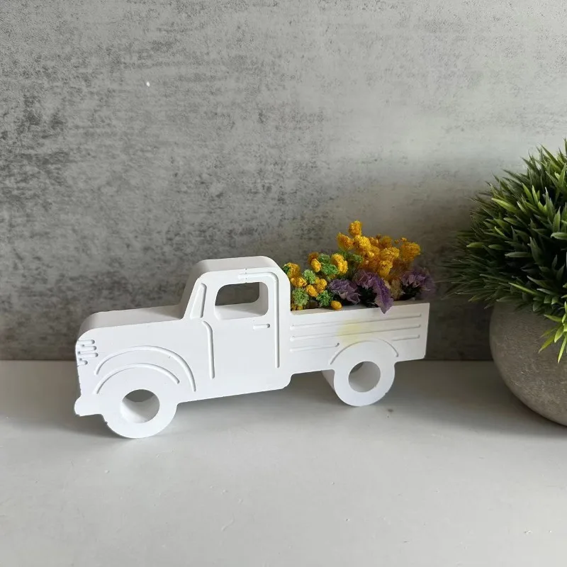 Flower Basket Truck Silicone Mold Truck Epoxy Resin Cement Concrete Mold Plug-in Car Flowerpot Casting Mould Home Decor