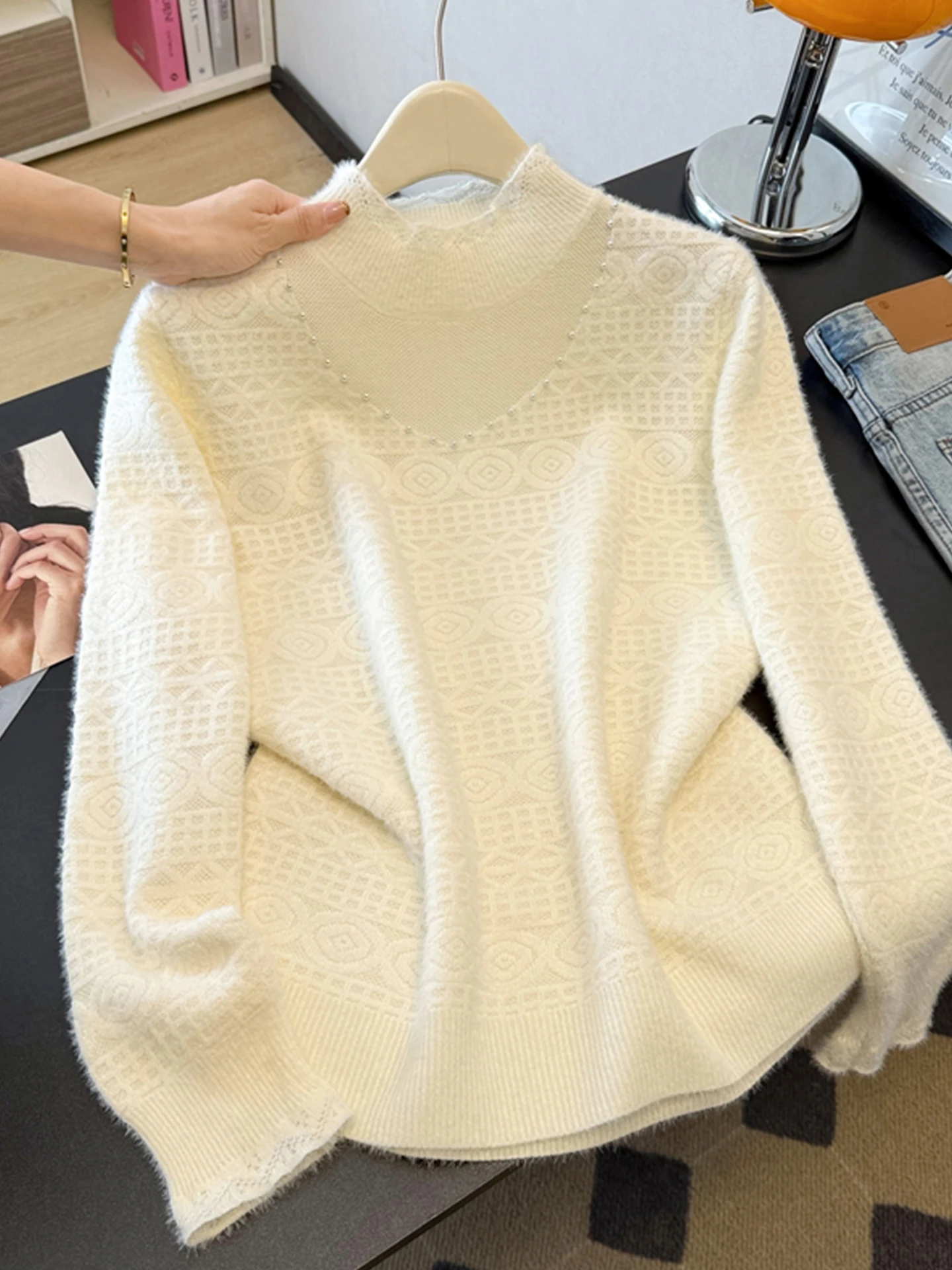 

Вязаная кофта Ele с высоким воротником для женщин, осенне-зимняя, больших размеров, мягкая и уютная, для ношения под одеждой, премиум-класса