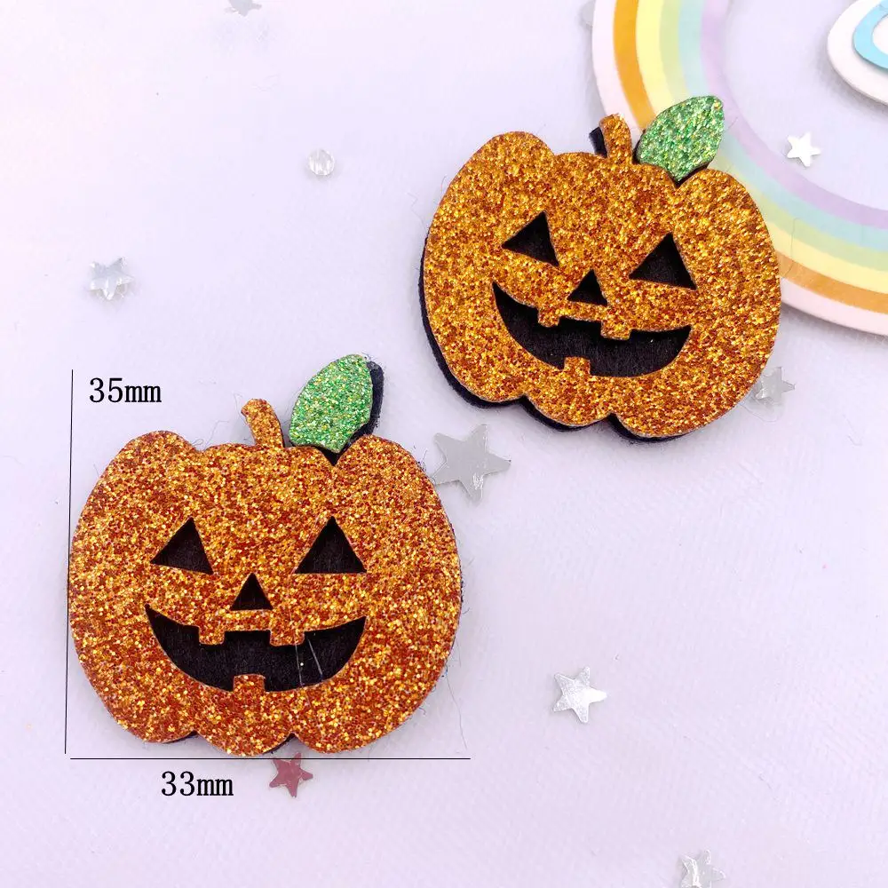 10pcs Felt Fabric Colorful Glitter Cartoon Skull Head Bat Spider Pumpkin Patch Applique Sewing DIY Hair Bow Halloween Supplies