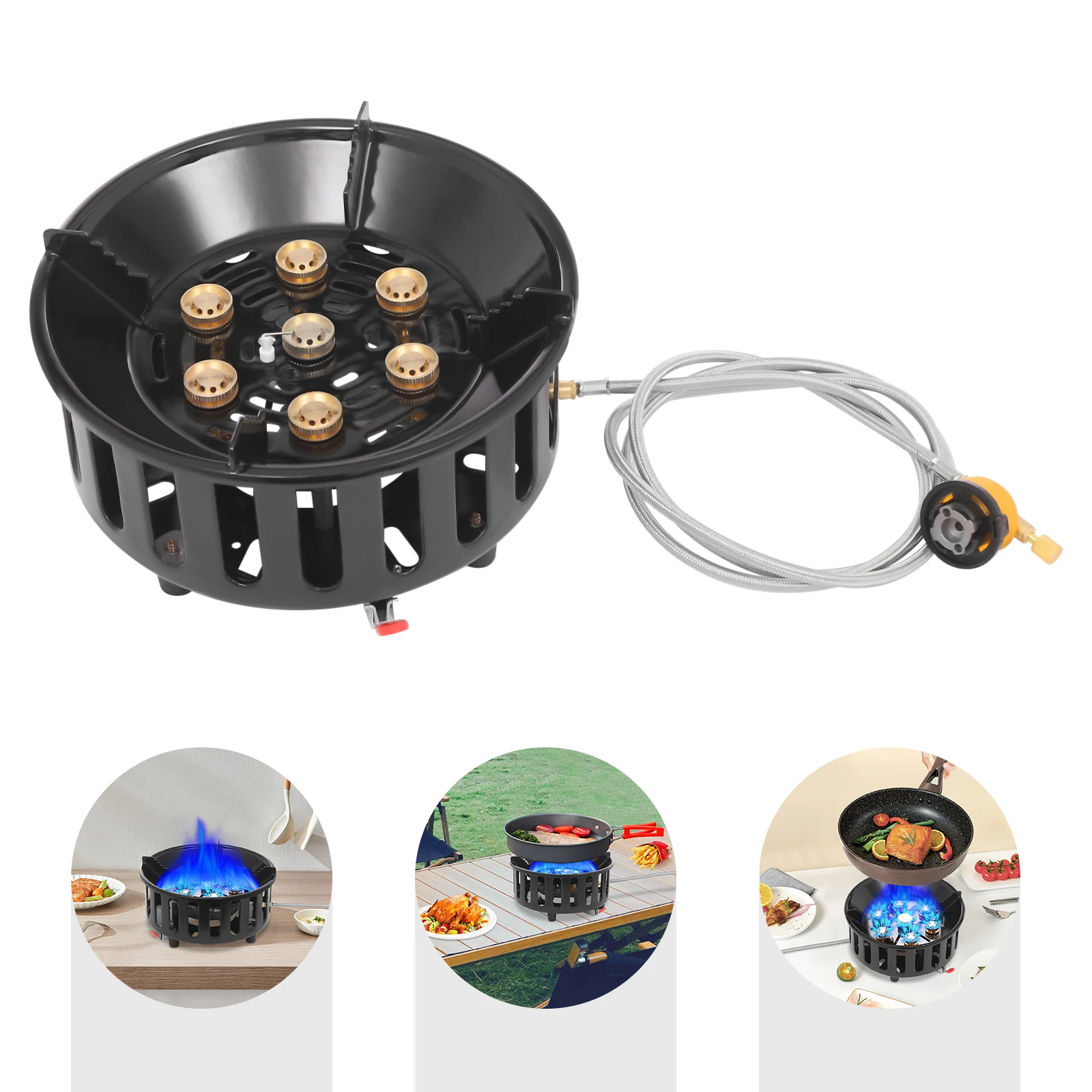 21000W Tragbarer Butan-Campingkocher mit 2 Adaptern, Gaskocher, Propan-Kocher für Outdoor-Kochen und Braten