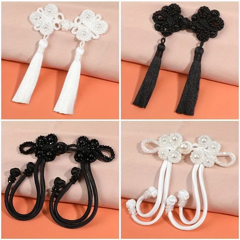 Chinese Cheongsam Buckle with Tassel Knot Beaded Trim Fastener Chinese Knot Buttons DIY Handcraft Clothing Decorative Button