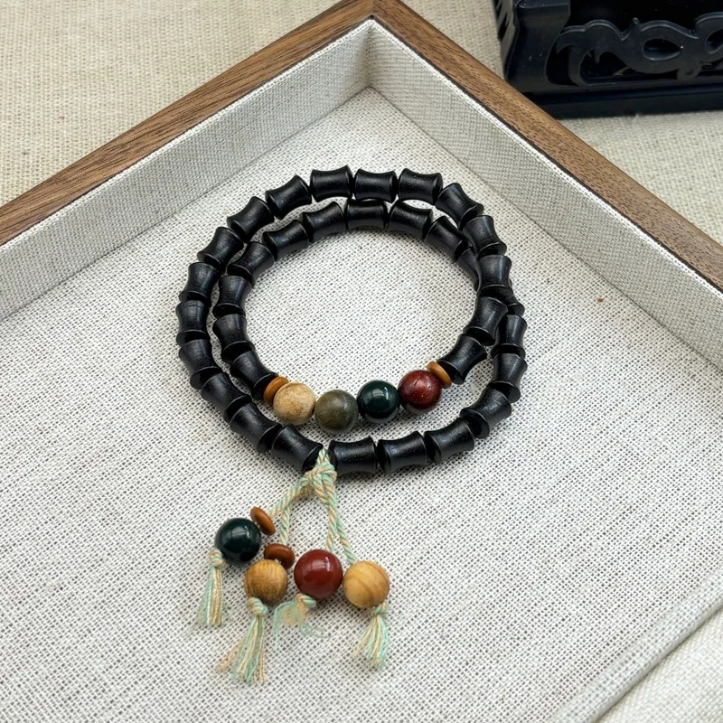 Ebony bamboo knot double-ring bracelet with Buddha beads for men and women, symbolizing continuous progressDIYWholesale of Buddh