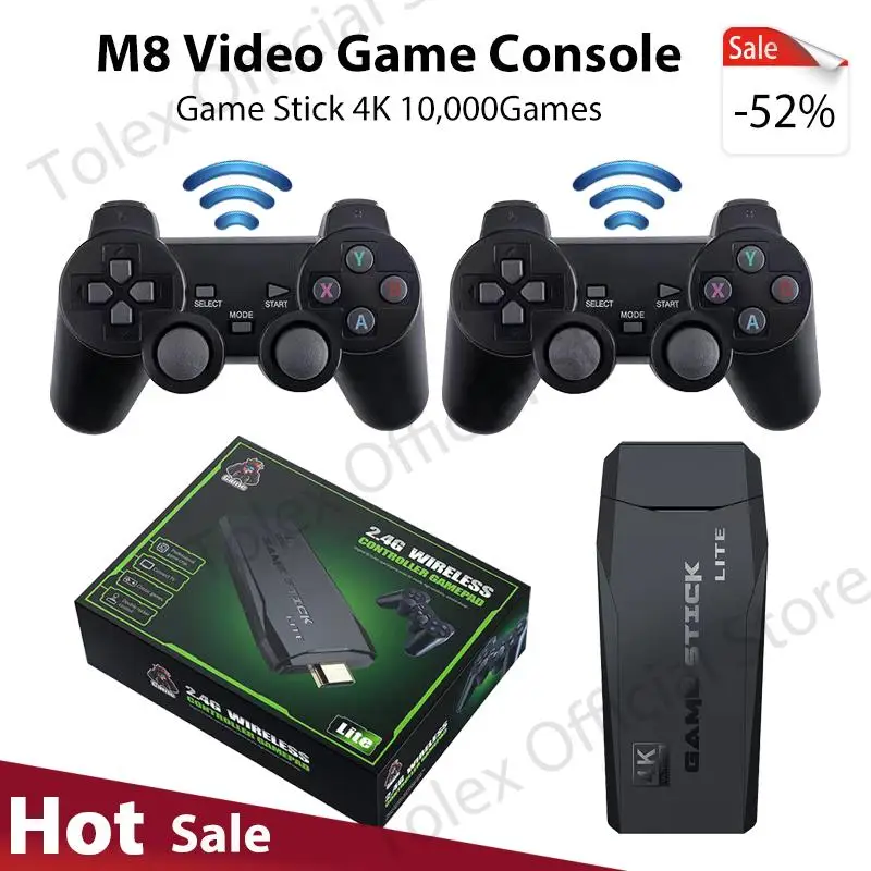 New Game Stick 4K 10000 M8 Video Game Console 2.4G Double Wireless Controllers PS1 ATARI Retro TV Dendy Game Sticker