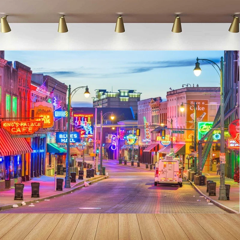 Photography Backdrop for Mardi Gras Poster New Orleans Nightlife Street Pubs And Bars With Neon Lights French Quarter Background