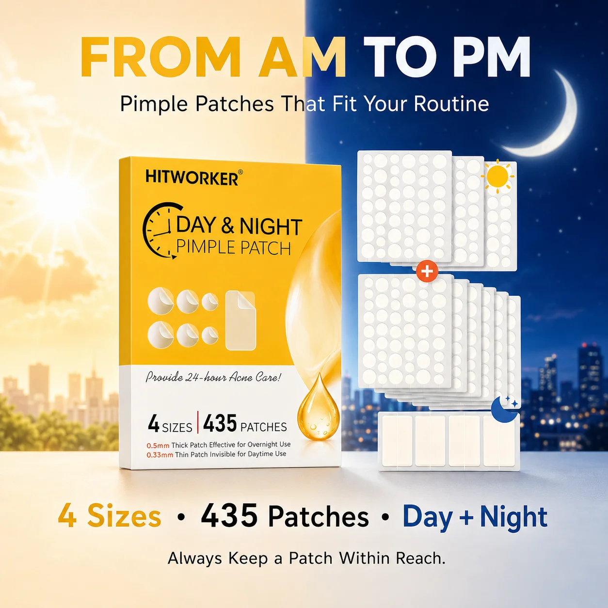 **435PCS Day Night Pimple Patches 4 Sizes Invisible Face Blemish Cover Stickers Thin Thick Daily Skin Care Patches**