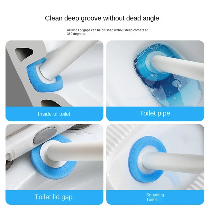 48PCS Disposable Toilet Brush Refills No Dead Angle Foam Cleaning Sponges Heads Toilet Brush Bathroom Accessories