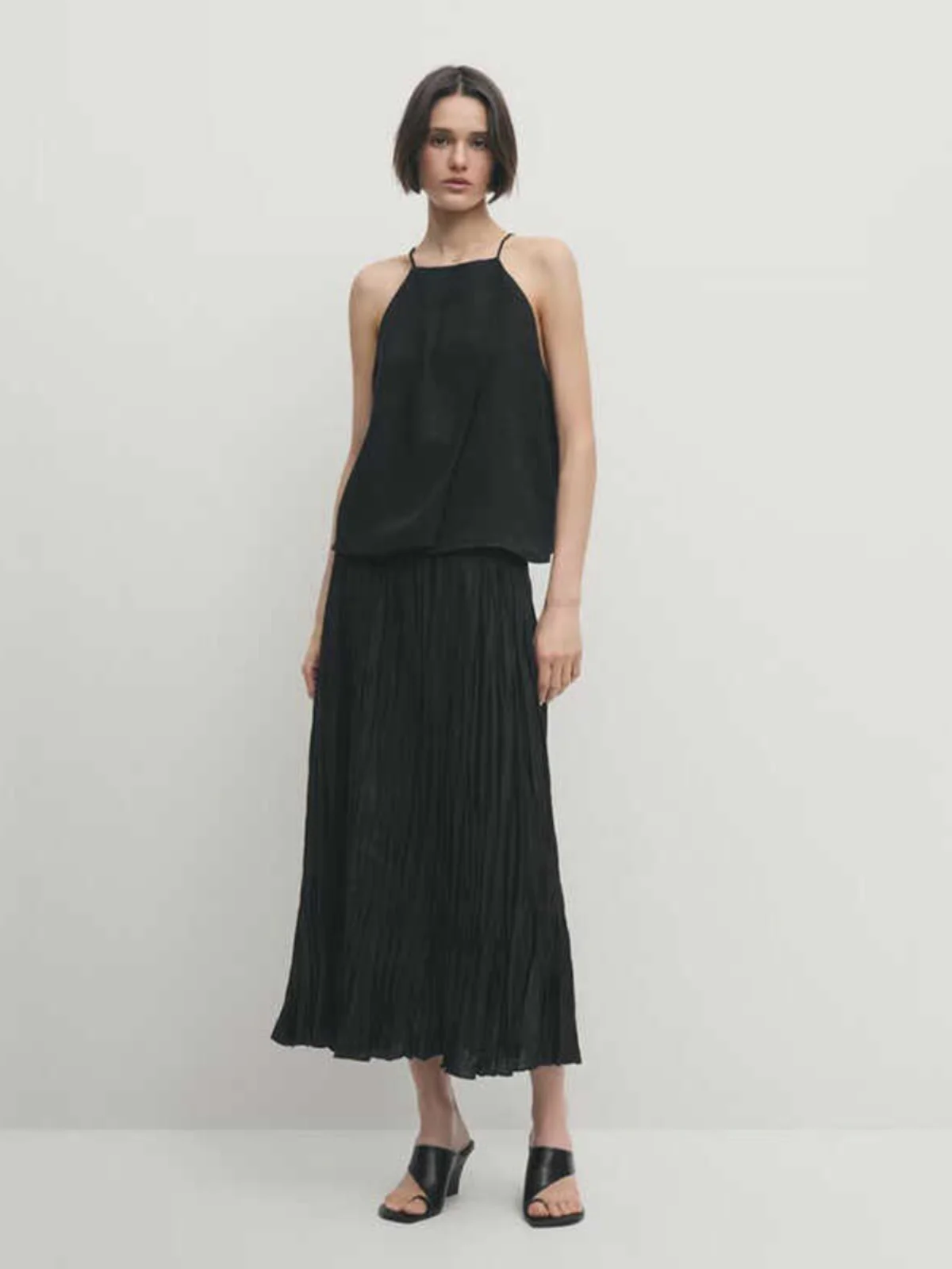 

Юбка-миди Ele Bla плиссированная, универсальная, простой дизайн, для деловых поездок, весна-лето, средняя талия, однотонная