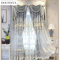 European Korean Double Layer Tulle Curtains for Living Room Bedroom Dining Embroidered Sheer Luxury Elegant Custom Size Decor