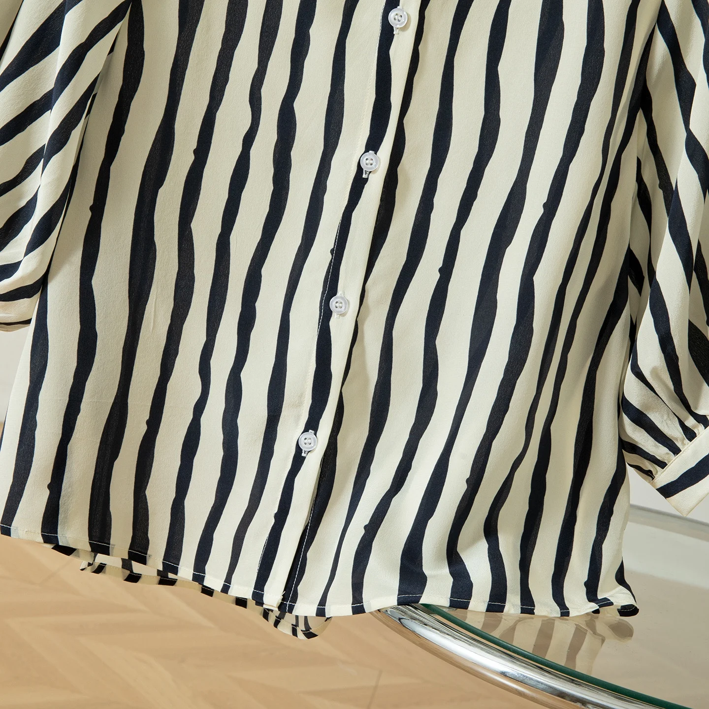 Winsleter-100% Camicia elegante in vera seta, manica a lanterna da donna a righe, camicetta ampia casual versatile, autunno 2025 T57072CC