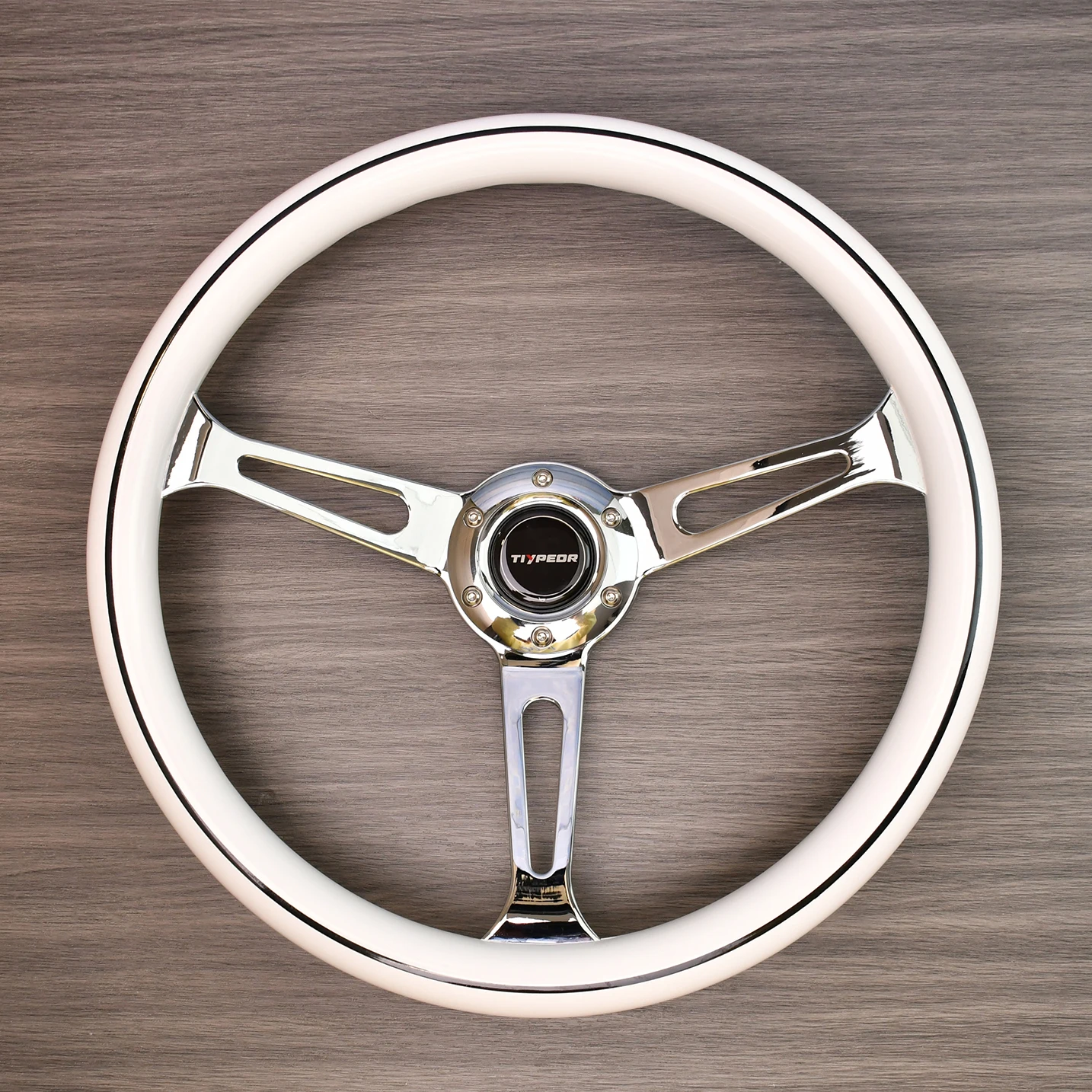 

TIYPEOR 15inch 380mm White Vintage Car Steering Wheel Classic Retro Auto Steering Wheel