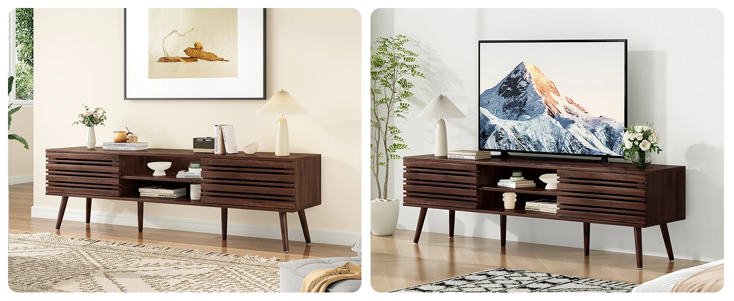 Farini Mid Century Modern TV Stand for TVs Up to 70", Wood Media Console with Storage & Cable Management for Living Room