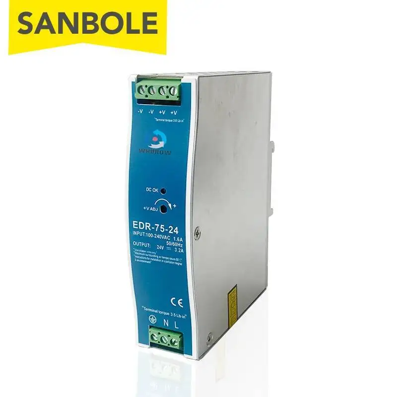 EDR-75-24 التبديل إمدادات الطاقة 75W 12V 24V 48V دليل الدين السكك الحديدية تصاعد نوع مصدر محول AC DC المعادن قذيفة LED قطاع #1