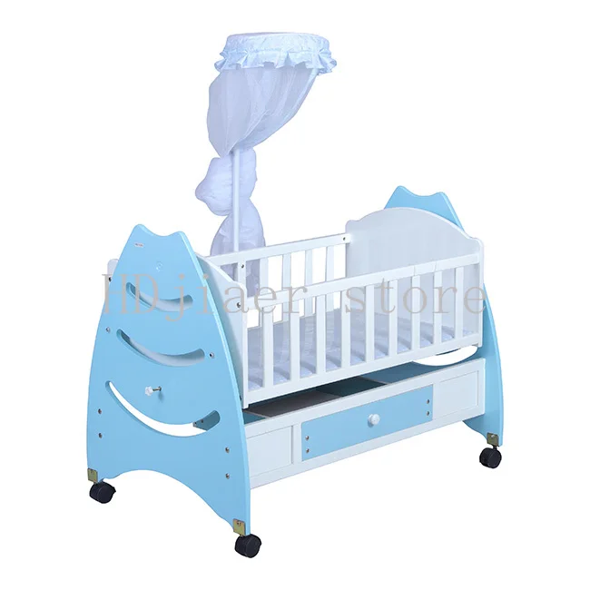 

Multi-Functional Baby Cot Bed - Animal Design Crib with Removable Drawers, Mosquito Net & Wheels