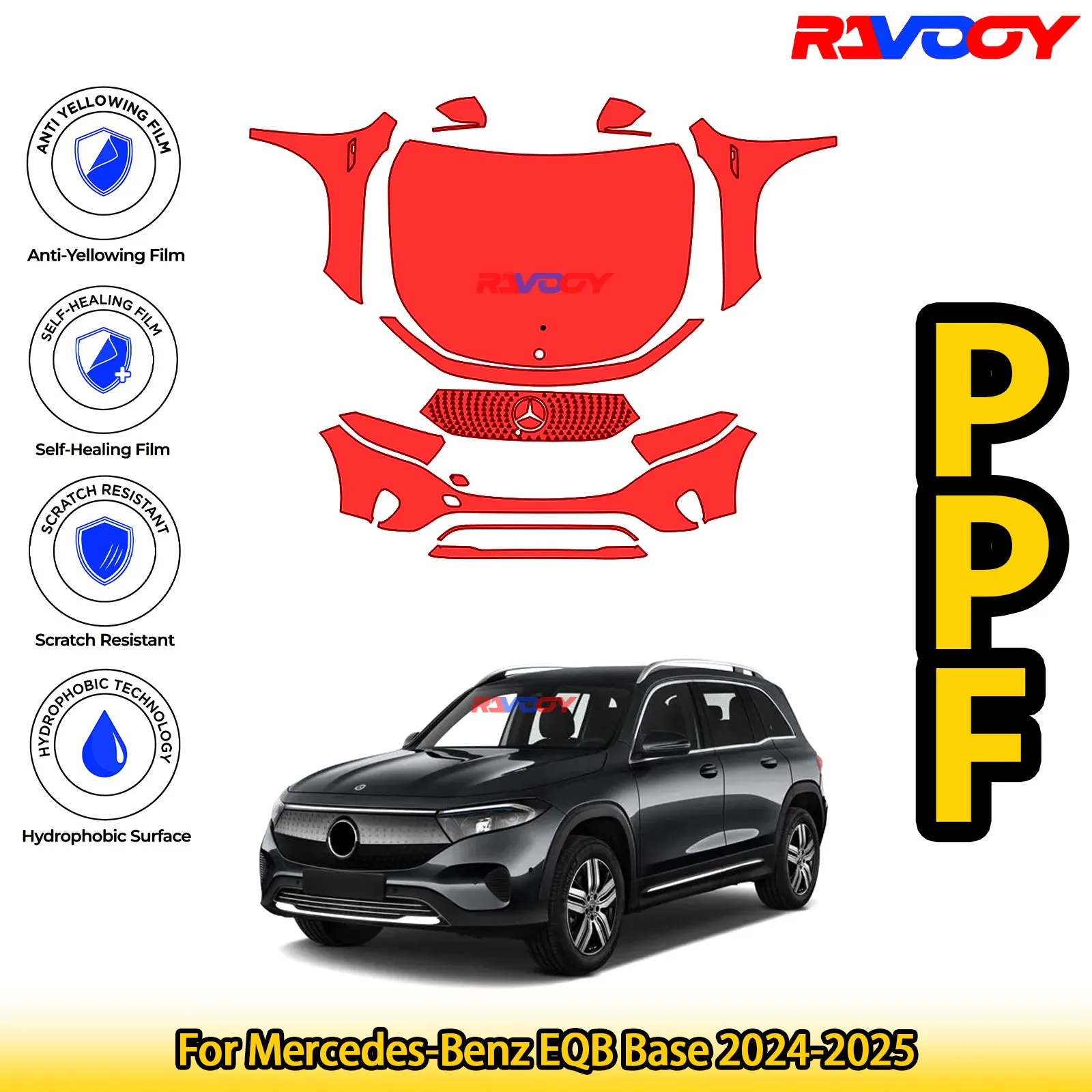 

Для Mercedes-Benz EQB Base 2024-2025 глянцевая матовая черная предварительно вырезанная передняя PPF комплект защитной пленки для краски