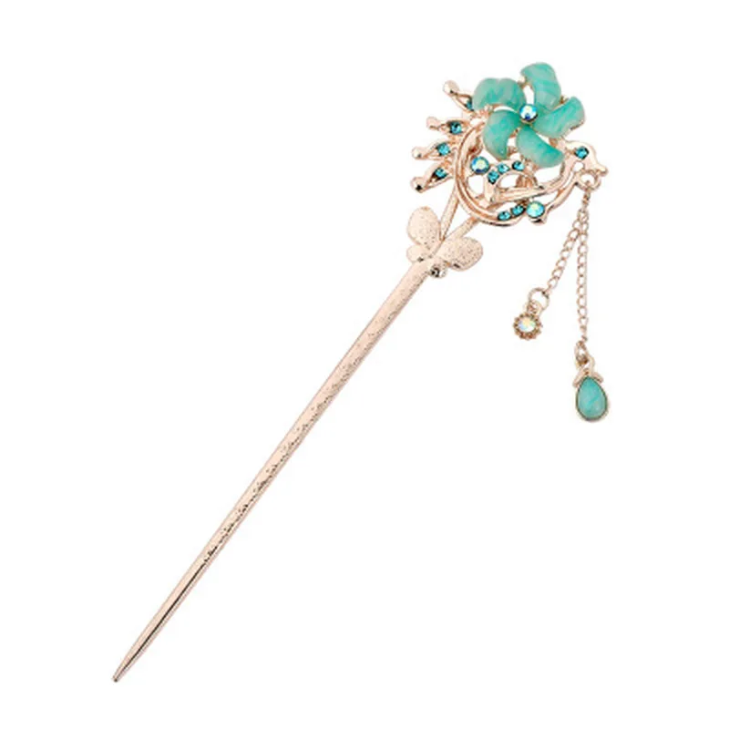 New Rhinestone Flower Hair Stick for Women Vintage Crystal Hair Pins Jewelry with Party Girls Fashion Pearl Flower Hairpins