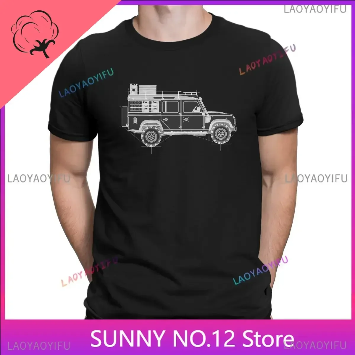 Men's T-Shirt Defender 110 rough Blueprint Fashion Customized Tee Shirt Short Sleeve Land Rover SUV T Shirt O Neck Tops Printing