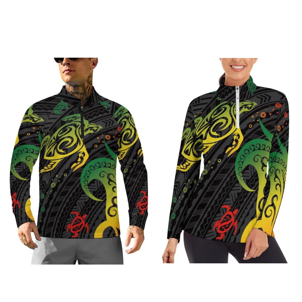 Long-Sleeved Sporty Couple Outfits For Autumn And Winter Polynesian Style Printed Couple Outfits With Customizable Patterns