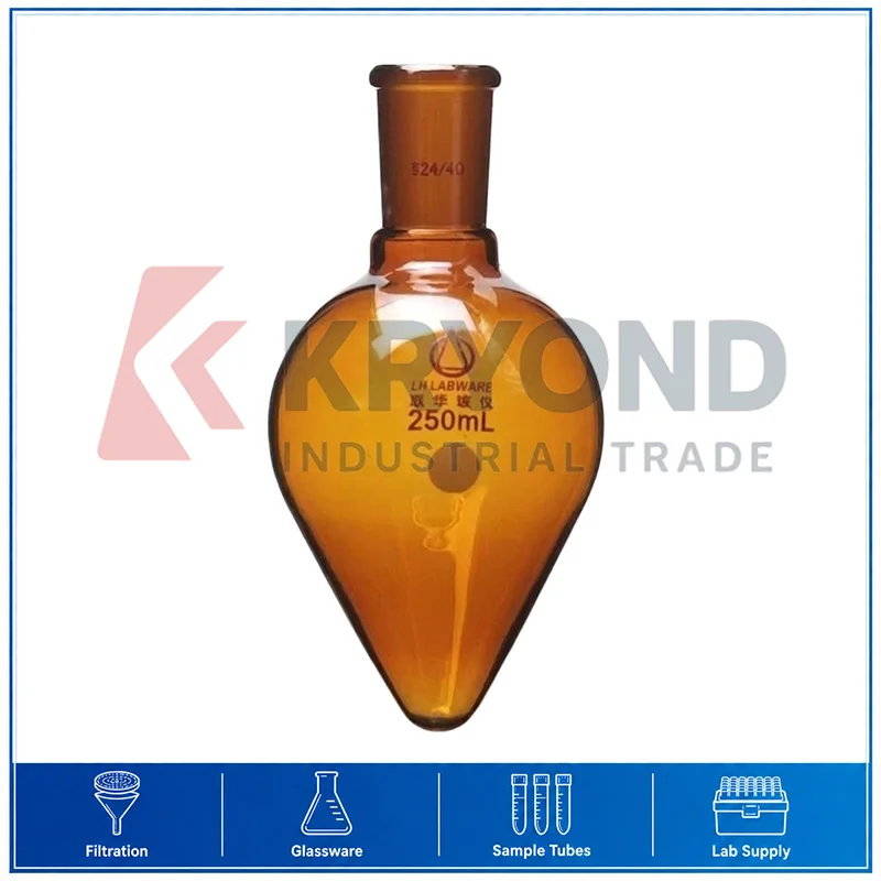 LH LABWARE Brown Pear Shaped Flask Borosilicate Glass LH 16 Amber Heavy Wall Light Proof Laboratory Reaction Vessel Product 1PCS