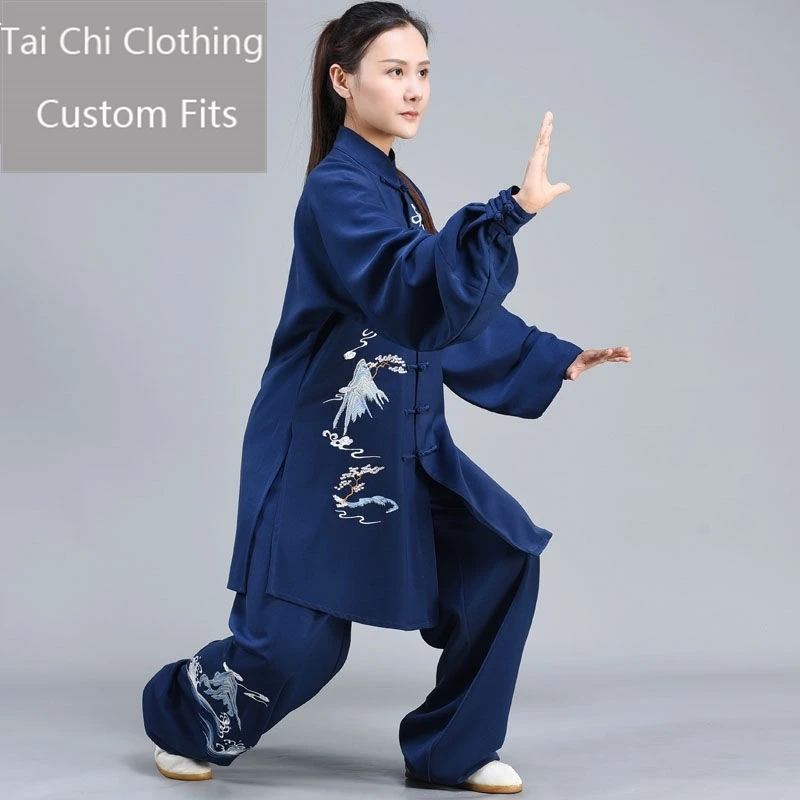 Tai Ji Suit Women's Winter Embroidered Landscape New Dark Blue for Men Warm Chinese Style Fashion Performance Wear