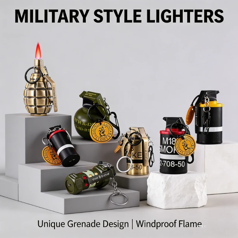 

Military Style Grenade Jet Torch Lighter, Windproof Refillable Butane, Detachable Keychain, Cool Novelty Ornament & EDC Gadget