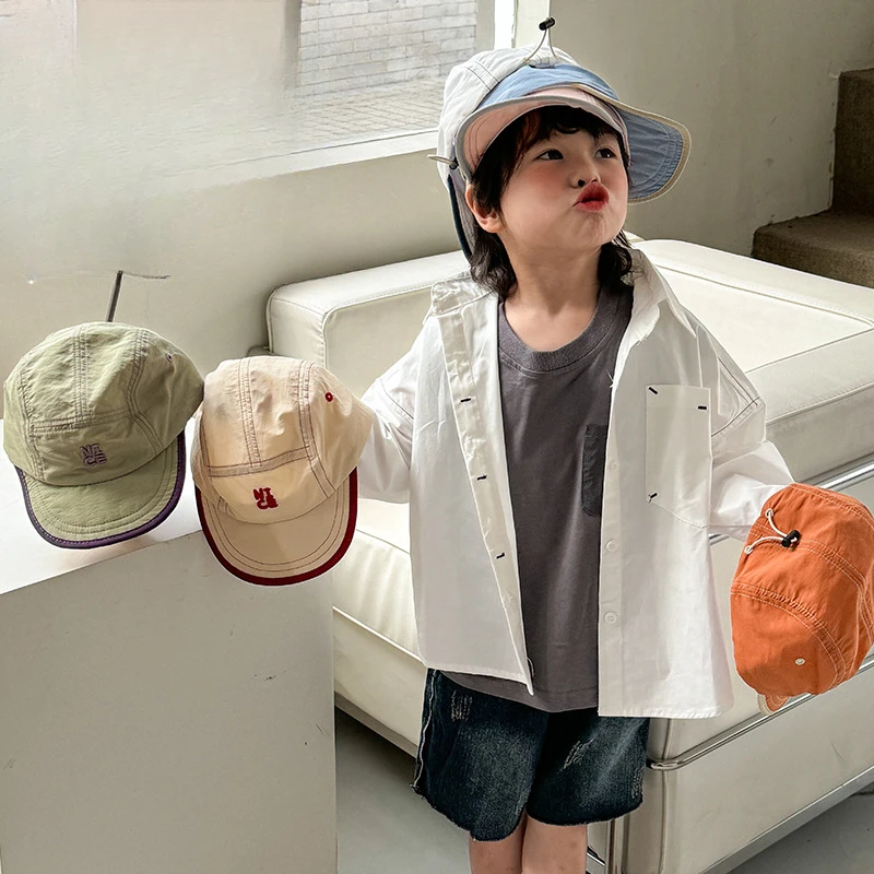 Summer New Children\'s Fashion Embroidery NICE Letter Boys and Girls Sunscreen Thin All-match Quick Dry Shade Baseball Cap