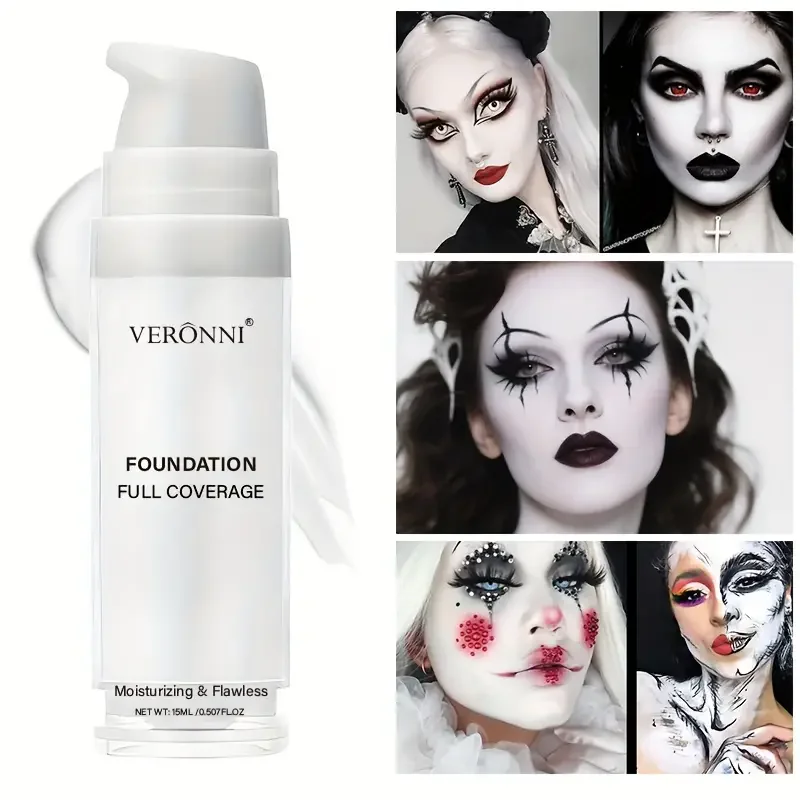 White Liquid Foundation, Full Coverage Heavy Duty Coverage, Creamy Liquid Formula for Goth Makeup, Cosplay, Long-Lasting Matte
