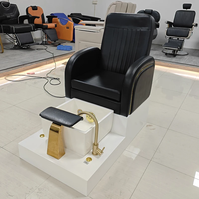 2026 New Arrival Nail Salon Furniture Foot Spa Pedicure Station Modern Luxury White Base Pedicure Chair with Lights 3