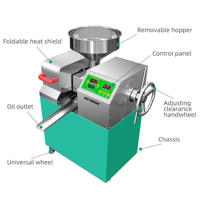 DEAROK-P10 Intelligent Small Commercial Oil Press 220V/110V Automatic Stainless Steel Oil Press 1200W Power 9-15KG Per Hour