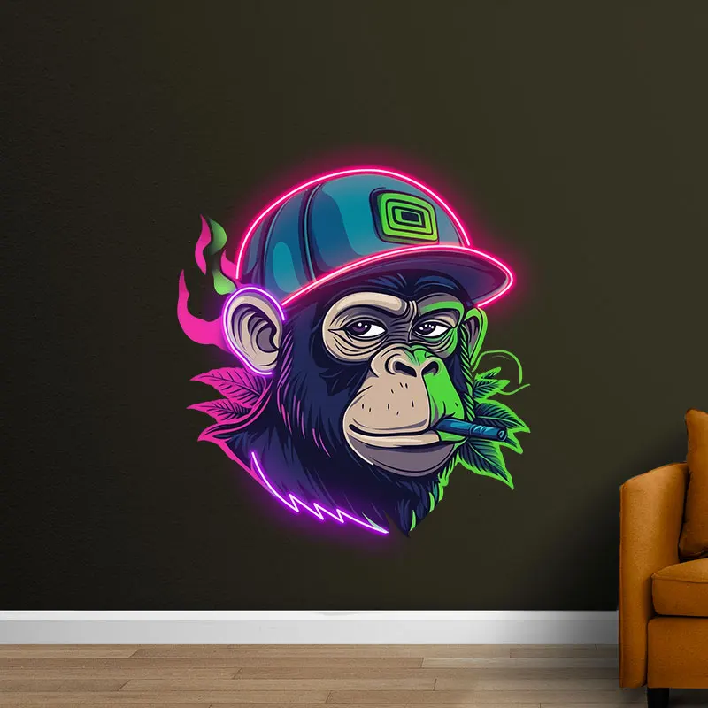 Monkey Smoking Neon Sign, Ape Custom Neon Light, Animal Neon Art Wall Art, Cool Decor for Bedroom Wall, Club Bar Man Cave Decor