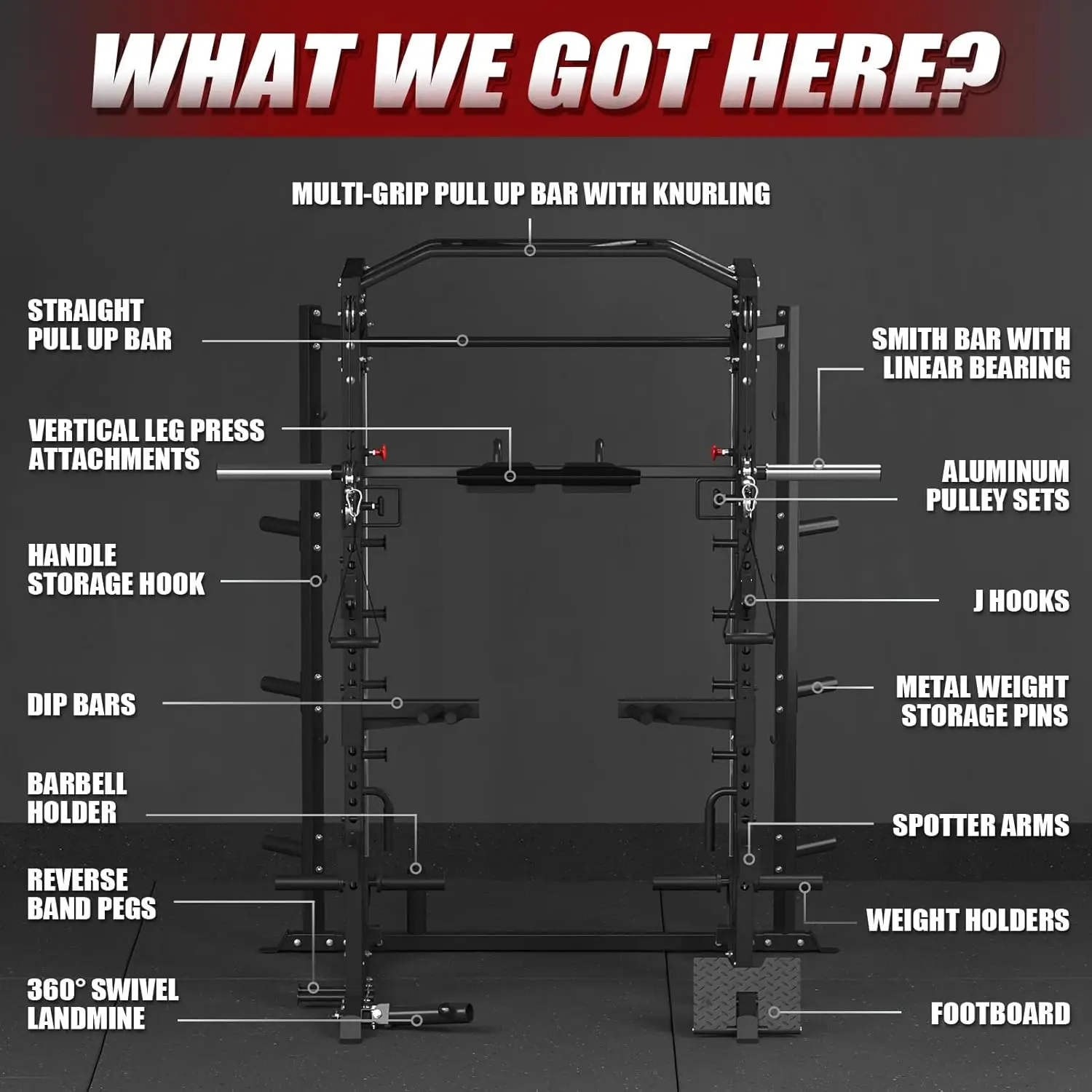 Machine with Cable Crossover System, Multi-Function Squat Rack Power Cage for Home Gym, Power Rack and Packages